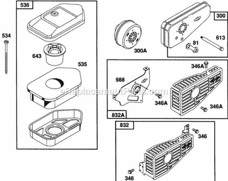 Mufflers And Air Cleaner Diagram and Parts List for 093902-0611-01  Briggs and Stratton Engine
